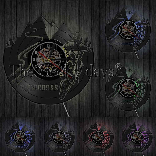 Wandklok motorcross design van vinylplaat