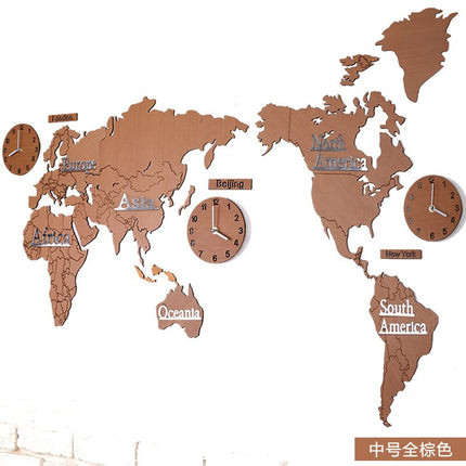 Wereldkaart wandklok met meerdere tijdzones