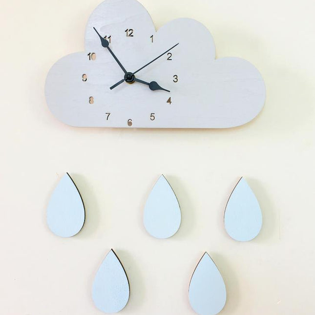 Wandklok wolk met losse regendruppels