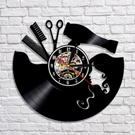 Barbershop thema vinyl wandklok