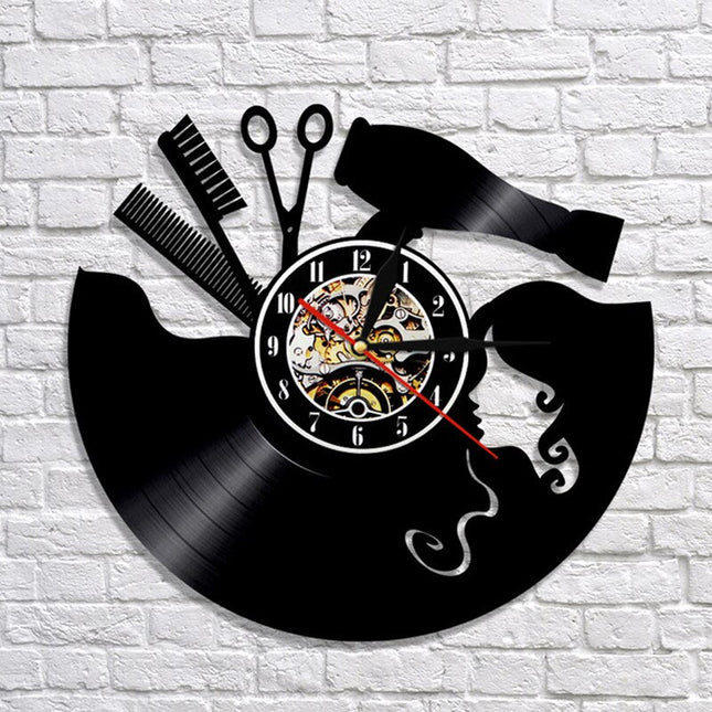 Barbershop thema vinyl wandklok