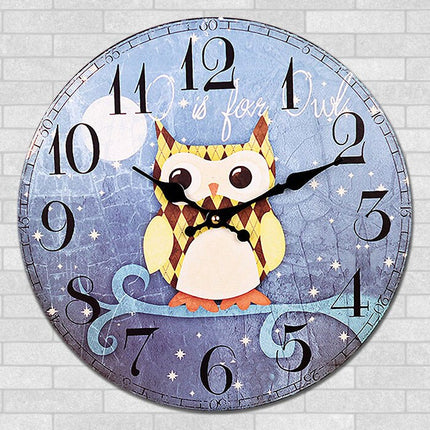 Vintage wandklok met uil voor kinderkamer