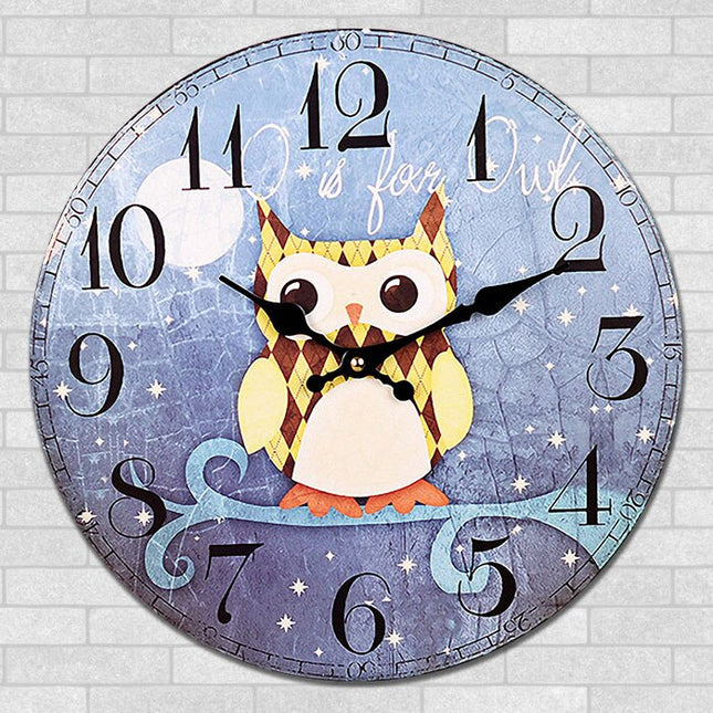 Vintage wandklok met uil voor kinderkamer
