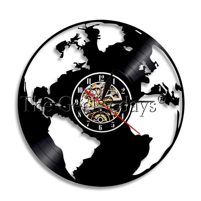 Wereldkaart design vinylplaat wandklok
