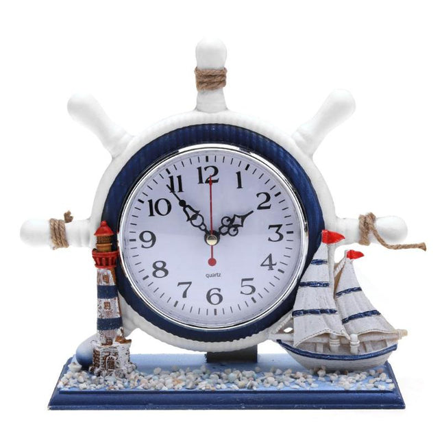 Maritieme tafelklok in stuurwiel vorm
