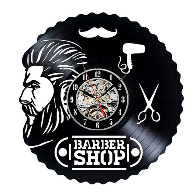 Barbershop thema vinyl wandklok