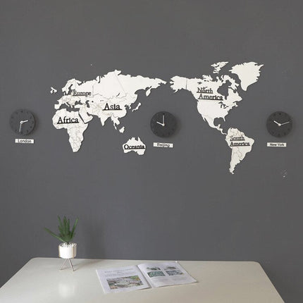 Wereldkaart wandklok met meerdere tijdzones