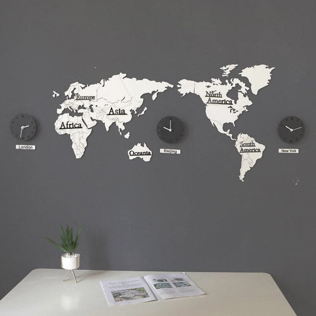 Wereldkaart wandklok met meerdere tijdzones