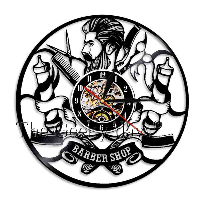 Barber shop vinylplaat klok voor kapper