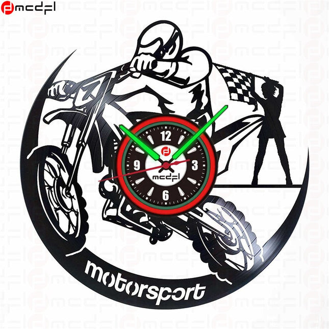 Motorcross wandklok rood en groen