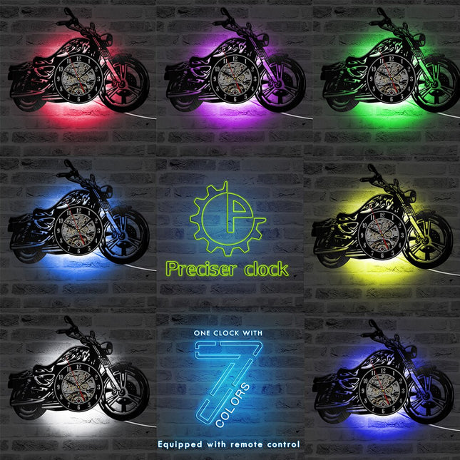 Stoere vinyl wandklok voor motorrijders