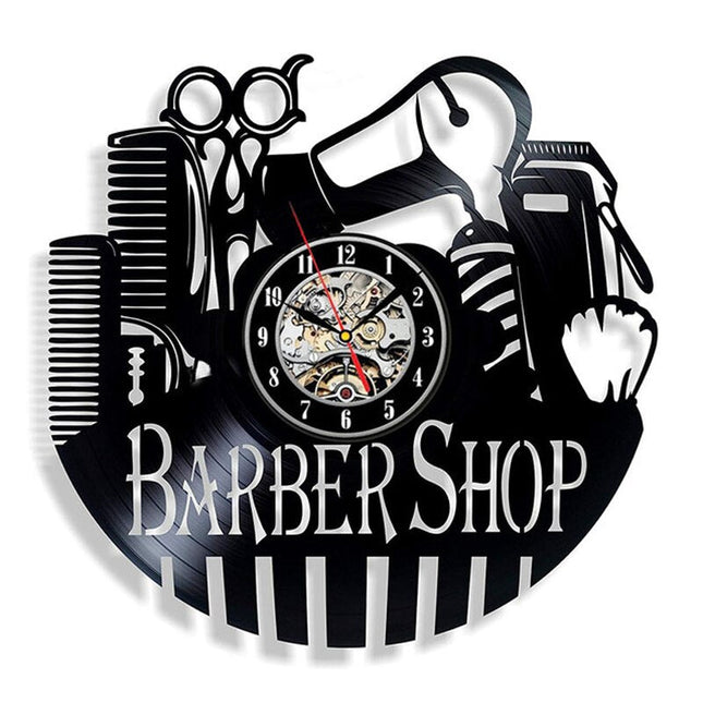 Barbershop thema vinyl wandklok
