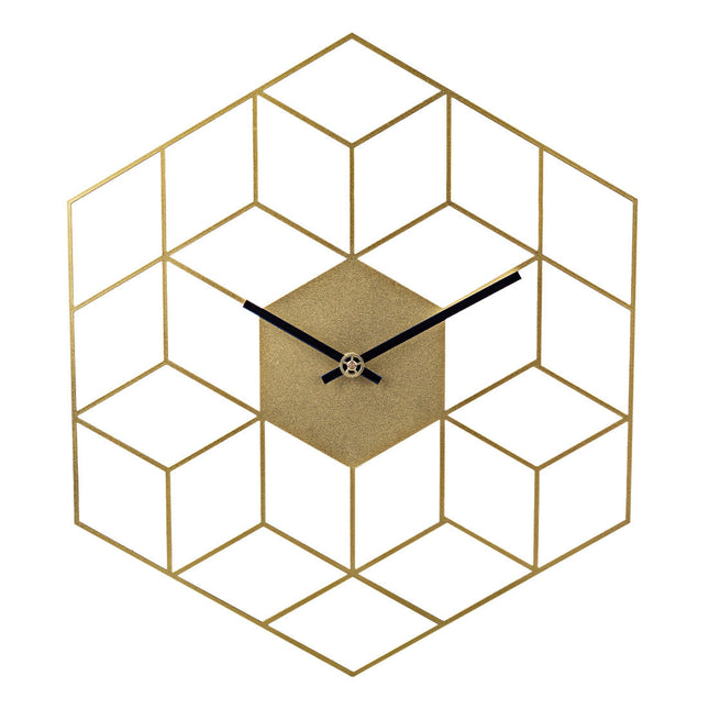 Geometrische Wandklok Kubus Illusie Goud