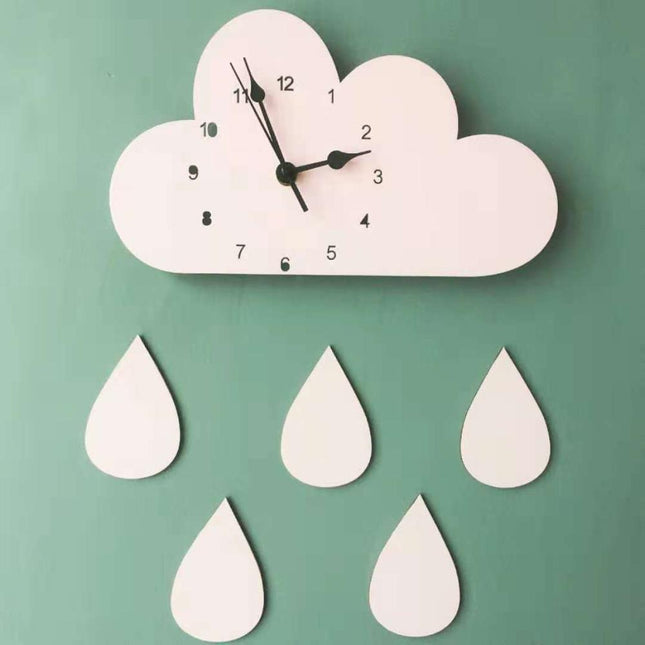 Wandklok wolk met losse regendruppels