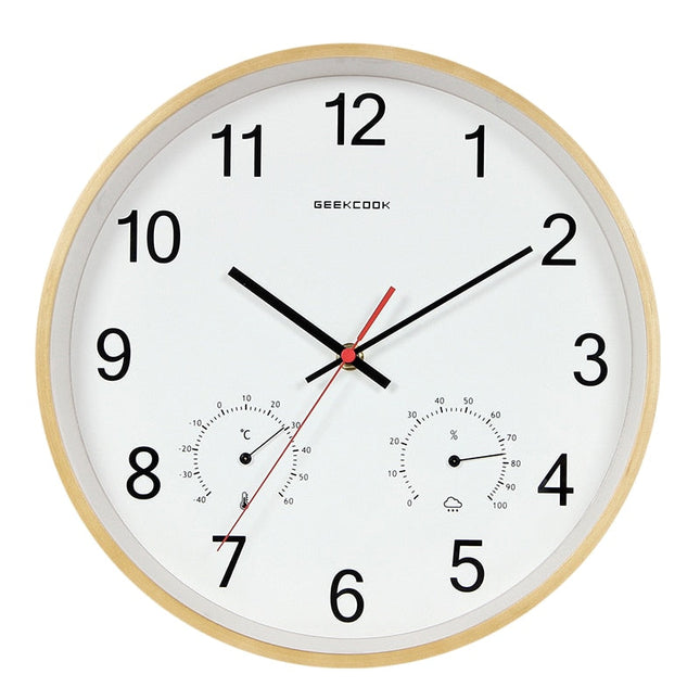 Houten wandklok met thermometer en hygrometer