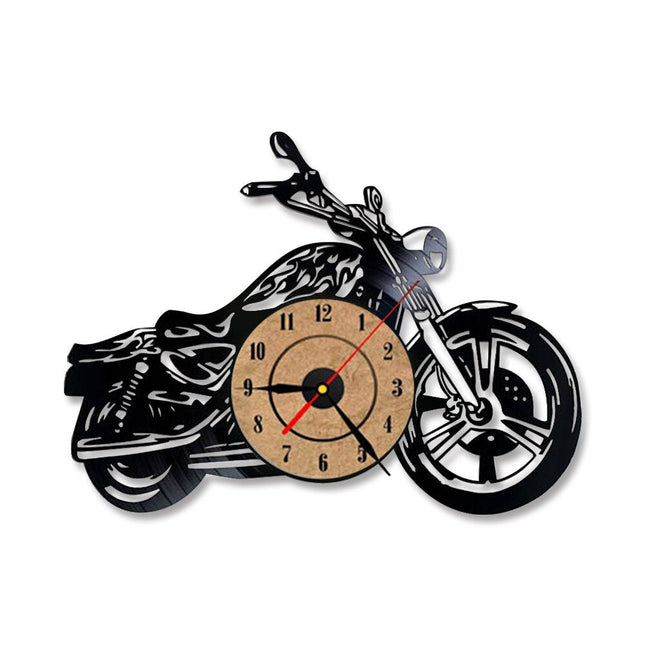 Stoere vinyl wandklok voor motorrijders