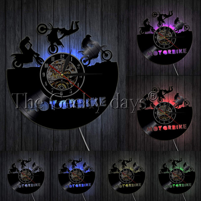 Wandklok motorcross design van vinylplaat