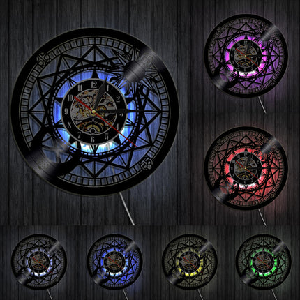 Kompas design wandklok van vinylplaat