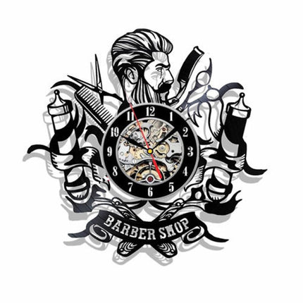 Barbershop thema vinyl wandklok