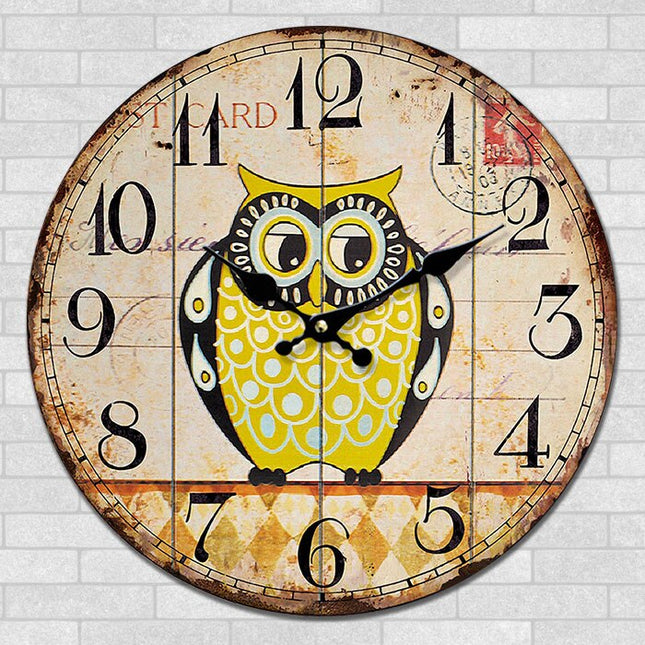 Vintage wandklok met uil voor kinderkamer