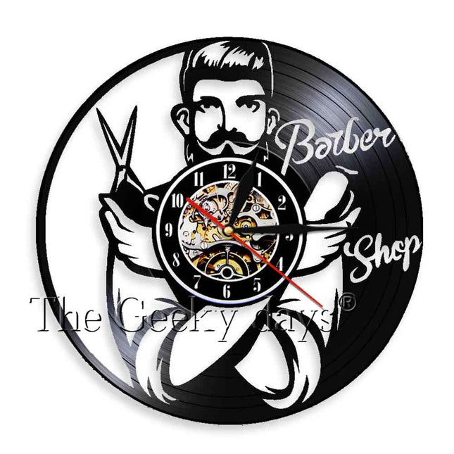 Barber shop vinylplaat klok voor kapper