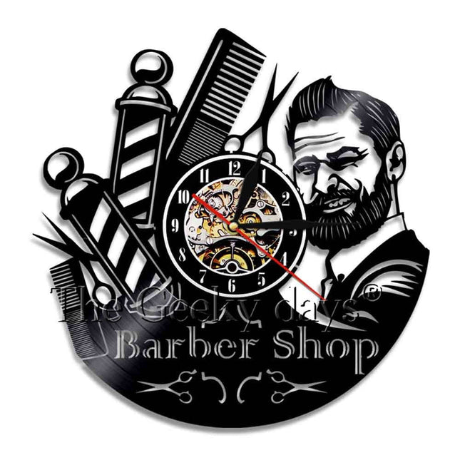 Barber shop vinylplaat klok voor kapper