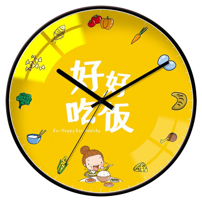 Design Wandklok Hout met Geel