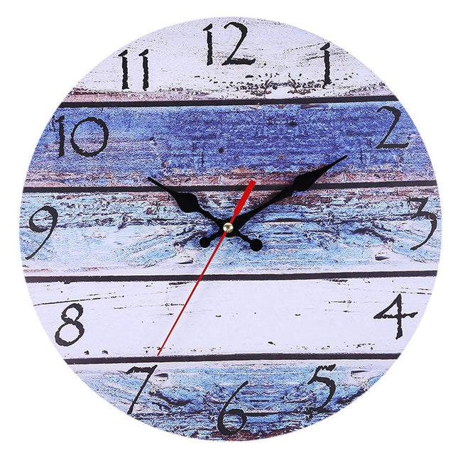 Kleurrijke wandklok houten planken effect