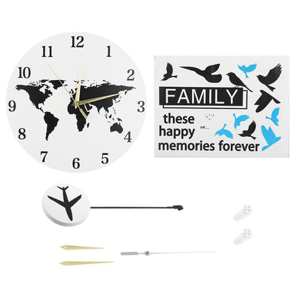 Wereldkaart wandklok met slinger vliegtuig