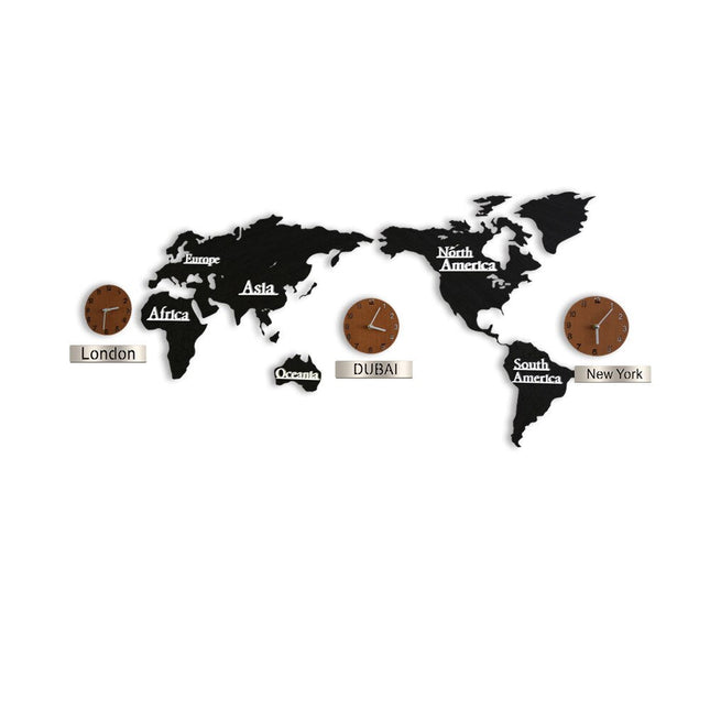 Wereldkaart wandklok met meerdere tijdzones