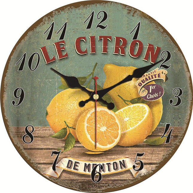Vintage wandklok met citroen poster design
