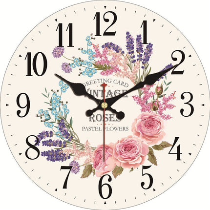 Wandklok met vintage roze rozen design