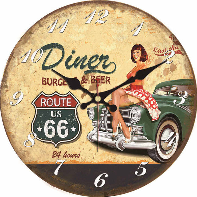 Amerikaanse retro wandklok met pin-up
