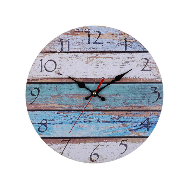 Ronde wandklok met blauwe sloophout look