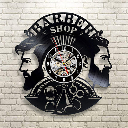 Barbershop thema vinyl wandklok