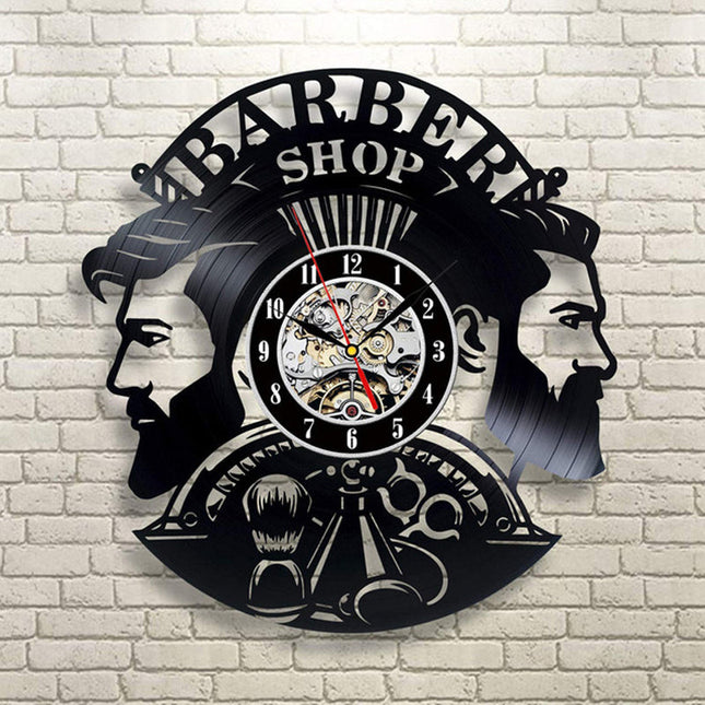 Barbershop thema vinyl wandklok