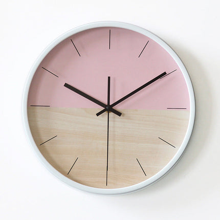 Scandinavische wandklok roze en geel