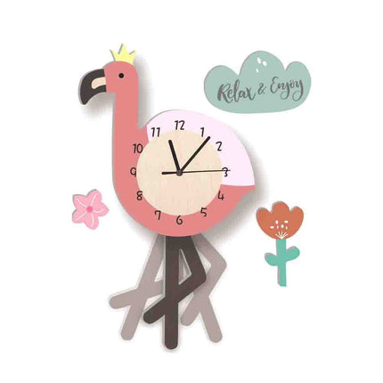 Wandklok kinderkamer met roze flamingo