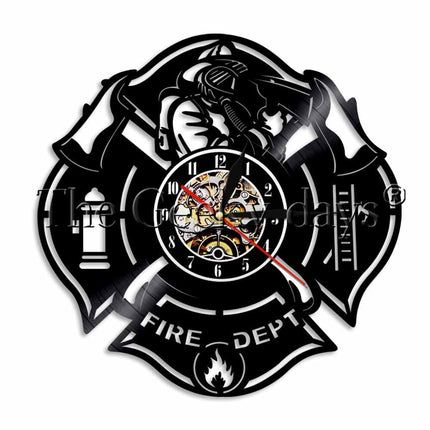 Vinylplaat wandklok met brandweerman thema