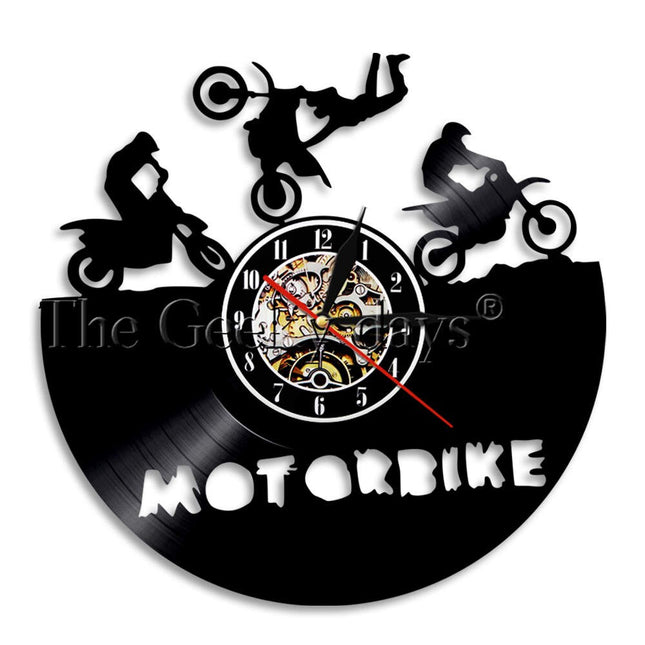 Wandklok motorcross design van vinylplaat