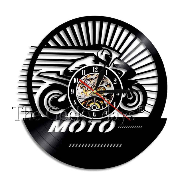 Wandklok race motor van vinylplaat