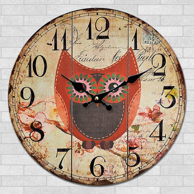 Vintage wandklok met uil voor kinderkamer