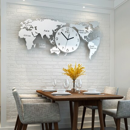 Grote wereldkaart wandklok voor keuken