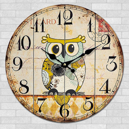 Vintage wandklok met uil voor kinderkamer