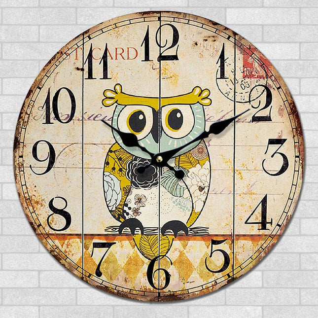 Vintage wandklok met uil voor kinderkamer