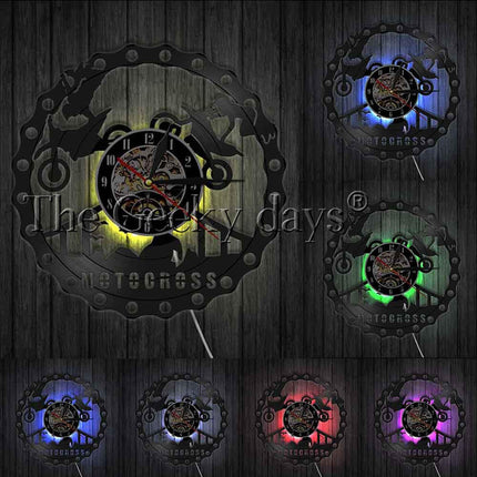 Wandklok motorcross design van vinylplaat