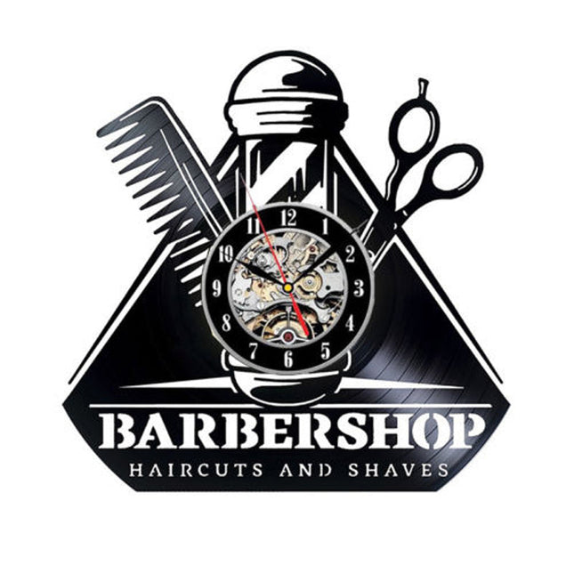 Barbershop thema vinyl wandklok