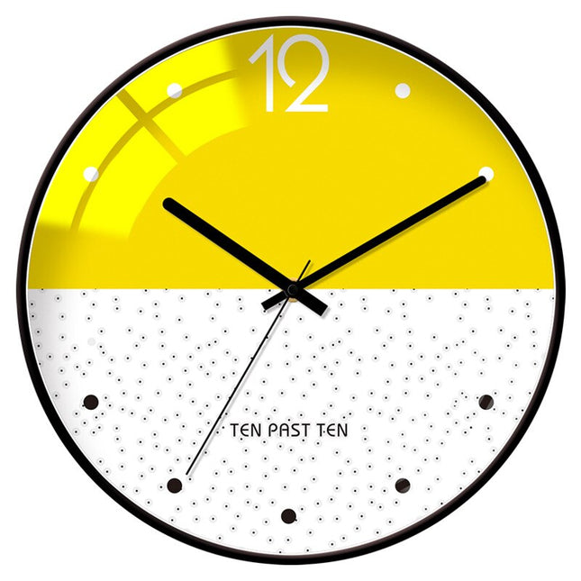 Design Wandklok Hout met Geel