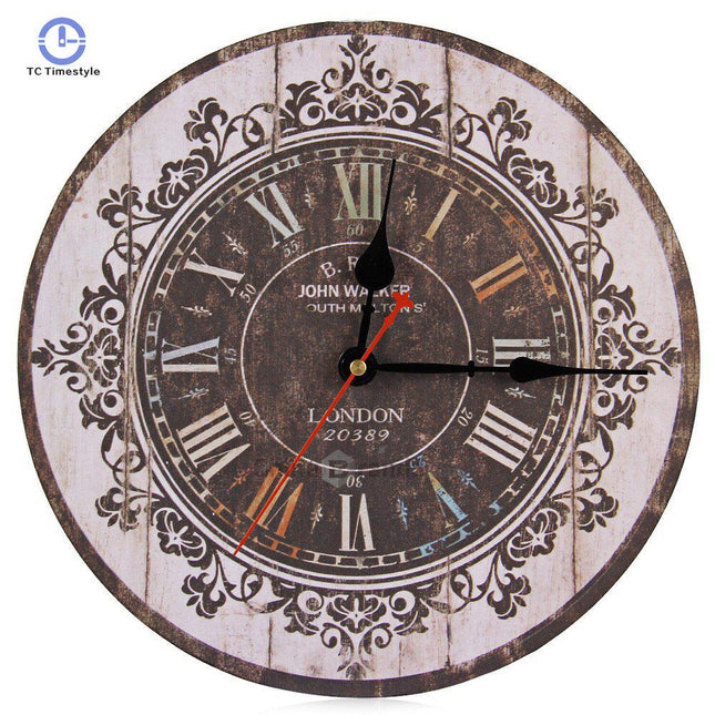 Ronde vintage klok met verweerd hout