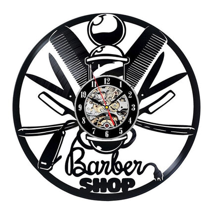 Barbershop thema vinyl wandklok